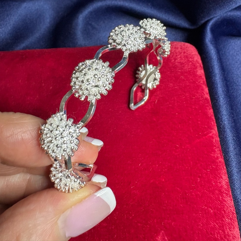 Cuff Bracelet Solid 925 Sterling Silver Floral Fe… - image 2